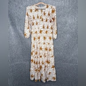 Polagram Women's Ivory‎ Floral Smocked Midi Dress- Sz S